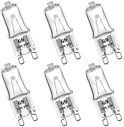 YBEK G9 Halogen Bulb 120V 25W T4 Type 2 Pin Base, Replacement for Range Hood Lights, Bathroom Light Bulbs, Microwave Ovens Candle Warmer Light Bulbs, Wax melt Bulbs Dimmable Warm White (6 Pack)