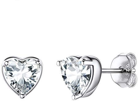 Suplight Clous d'oreilles Ronde Argent Boucles d'oreilles Fille Serti de Faux Diamant Pierre de Mois Avril Bijou Cadeau Anniversaire Fêtes