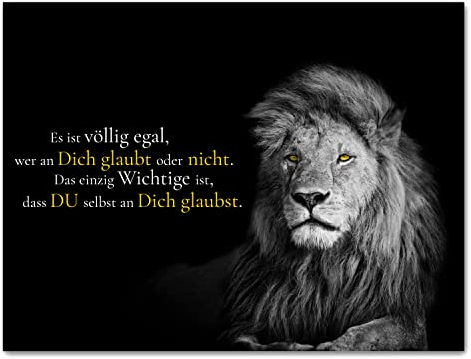 wandmotiv24 Leinwandbild Motivation, Querformat, Glaub an Dich, Löwe M0351