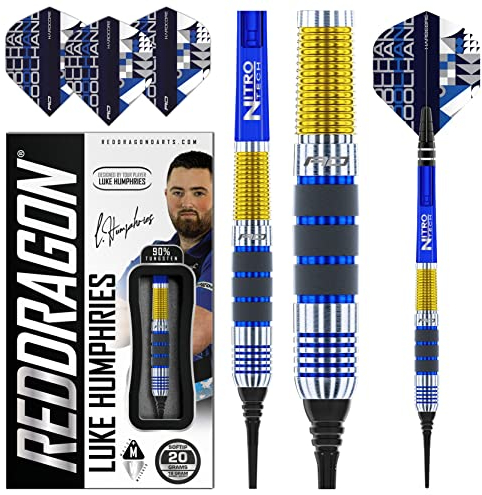 RED DRAGON Luke Humphries 18 Gram Professional Tungsten Darts Set with Flights and Stems