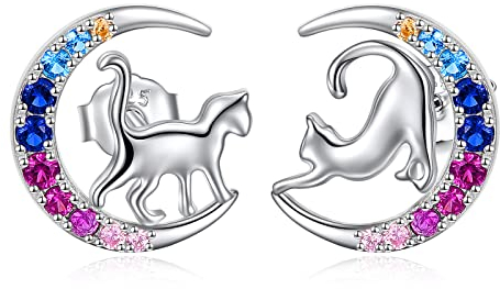 YFN Katze Ohrringe Sterling Silber Katze Mond Ohrstecker Geschenke für Frauen Mädchen