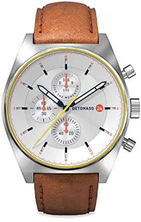 DeTomaso D10 Chronograph Limited Edition White Herren-Armbanduhr Analog Quarz Lederarmband Braun