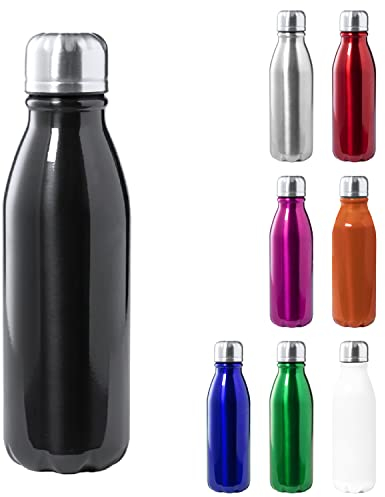 TIENDA EURASIA® Botella de Agua de Aluminio, 550 ml, con Tapón de Seguridad, Acabado Brillante, Bidon para Camping, Gimnasio, Oficina, Botella Ligera y Resistente, Color Negro