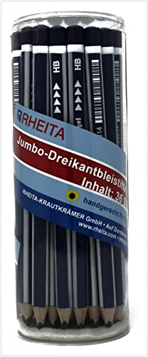 Rheita 123-01 Jumbo-Bleistift, blau/silber lackiert, Mine 4mm, HB, Softgriff, triagonal, 36 Stück in Runddose
