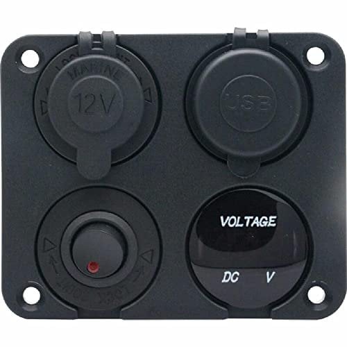 Riloer Prise allume-cigare 4 voies 12V-24V, adaptateur voltmètre double chargeur USB, bleu