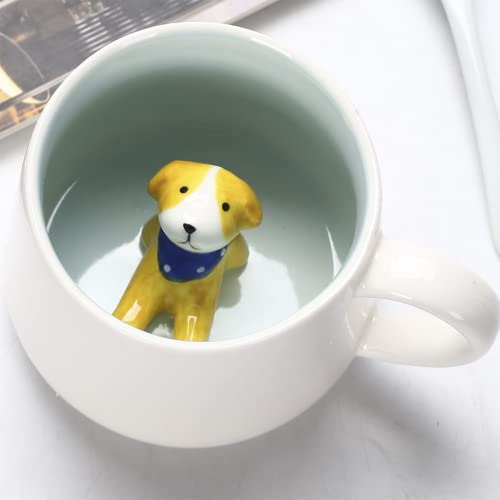 Disoza Chien Tasse Drôle de tasse à café Chien Tasse 3D Cadeau Céramique Tasse à thé avec cuillère Sous-verre Tasse à café Mug Cadeau d'anniversaire Pour Papa Femme Amis