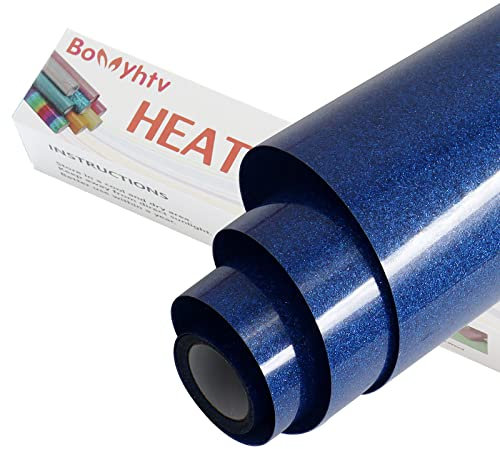 Bonnyhtv Glitter HTV Heat Transfer Vinyl Roll, Iron on Vinyl for Cricut & Silhouette Cameo, 12 x 5ft Royal Blue Glitter Vinyl for T-Shirts & Gifts