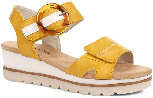 Pavers Ladies Dual Fit Sandals - Stylish Comfortable Wedge Sandals for Casual Wear - Women's Cushioned Footbed and Decorative Buckle - Size 8/41