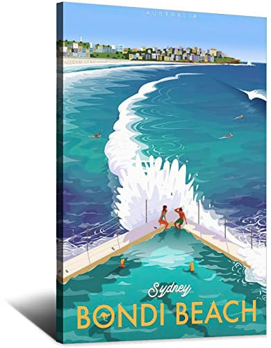 Bondi Beach Australien Sydney Vintage Reise Poster Leinwand Wand Home Room Decor Kunst Poster Gemälde Bild Druck Geschenk Poster