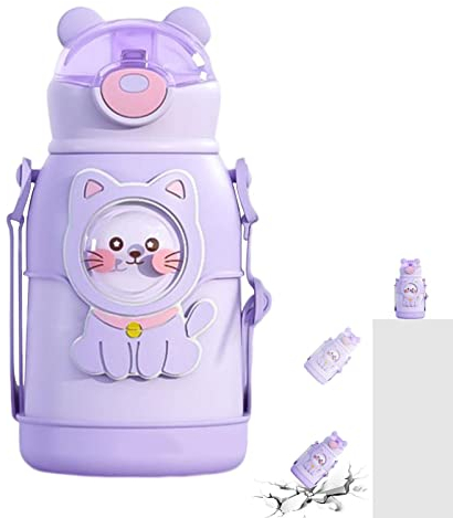 WEITING Termo para niños, taza térmica duradera con temperatura y cubierta bala | Botella agua portátil dibujos animados alta capacidad para niños, escuela niñas