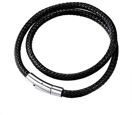 Richsteel Black Leather Bracelet Men Wrap Wrist Rope Bangle Boys Braided Bracelets 18cm Fathers Gift