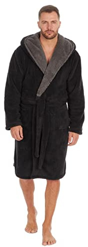 Style It Up Mens Dressing Gown Snuggle Fleece Super Soft Luxury Warm Hooded Robe Loungewear (Black, 3XL)