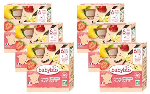 BABYBIO - Gourdes Pomme Fraise Vanille - BIO - 4x90g - Lot de 6