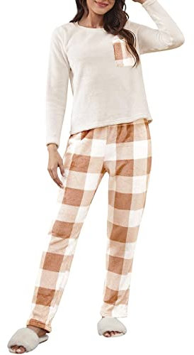 2023 pigiama lungo in flanella calda addensata da donna in 2 pezzi peluche autunno inverno pigiami in pile plaid pigiama natalizio per le donne taglie forti, Arancione, XL