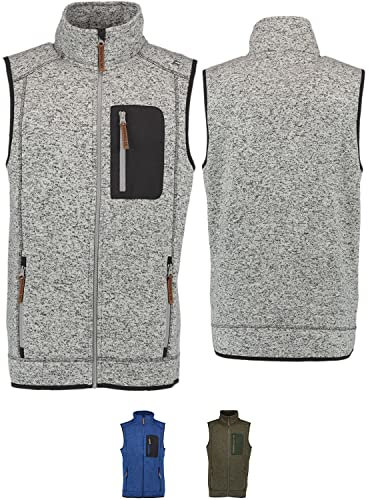 Herren Jagd Weste Fleeceweste Strickfleece Freizeitpullover hochgeschlossen 5XL Grau