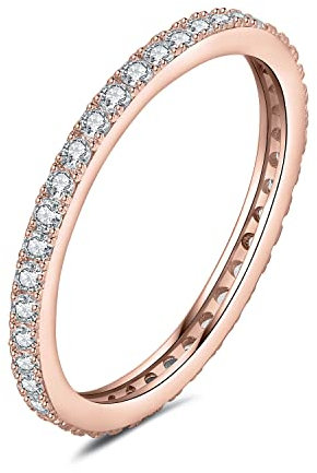 JewelryPalace 0.66ct Fin Eternel Cubic Zirconia Bague Taille Rond Pierre Argent 925 Femme, Plaqué Or Rose Empilable Bague Diamant Simulé Fiançailles Mariage Promise Alliance, Ensemble Bijoux Mariee