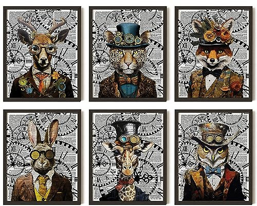 97 Decor Viktorianisches Steampunk-Dekor – Steampunk-Wandkunstdrucke, Gothic-Steampunk-Tier-Poster, Vintage-Wörterbuch, Steampunk-Gothic-Bilder für Wohnzimmer, Zuhause, Schlafzimmer, Dekorationen