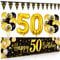 50. Geburtstag Deko für Mann und Frau - Happy Birthday Banner, Luftballons, Wimpel Girlande, Hintergrund Ballons Schwarz Gold für Männer Frauen Party