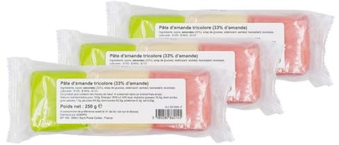 Lot 3x Pâte d'amande tricolore 33% - Paquet 250g