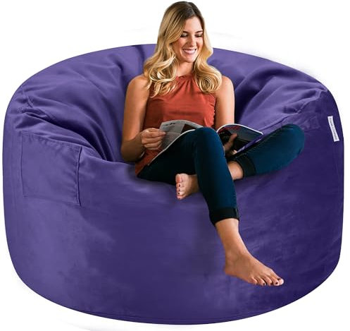 HABUTWAY Poltrona a sacco da 0,9 m, lussuoso velluto ultra morbido in pelliccia con memory foam ad alto rimbalzo, per adulti, divano pigro con soffice spugna, 91 cm (viola)