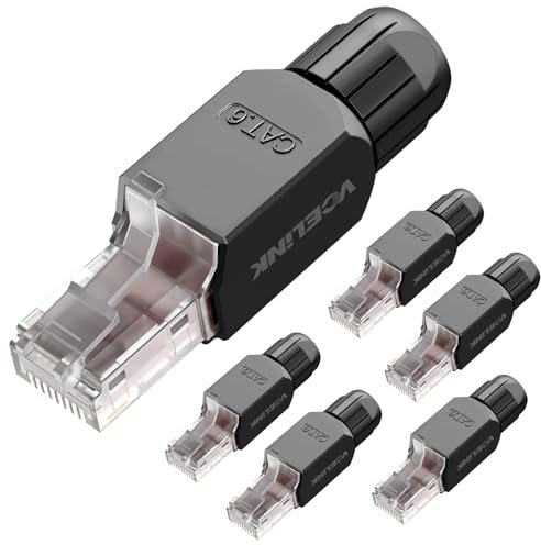 VCELINK KJ22 Conector RJ45 sin Herramienta para Cat6/Cat5E/Cat5 Cable Ethernet - 1000Mbps, Fácil de Instalar, Negro, 6 Unidades