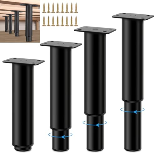 WINKIO Möbelfüße Höhenverstellbar 150-250mm, Rostschutz Höhenverstellbare Füße 4 Stück, Schwarz Verstellbare Verdicken Schrankfüße mit 16 Schrauben für Sofa, Bett, Couchtisch, Couchtisch