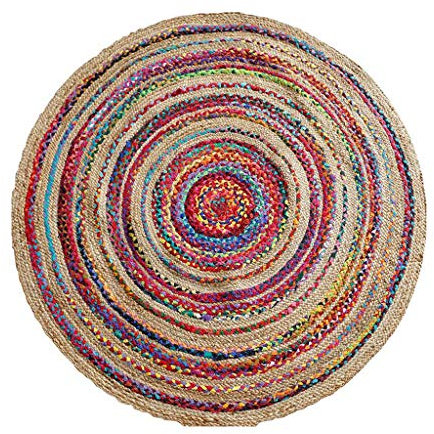 SilteD Area Rugs Cotton Craft Teppich aus Jute und Baumwolle mit Mehreren Zöpfen, handgewebt, wendbar, 4 Fuß, runde Teppiche