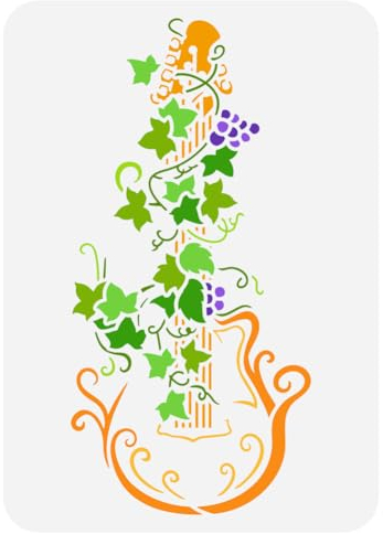 FINGERINSPIRE Gitarren Schablone Zum Bemalen 21x29.7 cm Wiederverwendbare Gitarre Mit Ranke Malvorlage DIY Gitarre Mit Efeu Schablone Zum Malen Auf Holz Wand Stoff Papier Möbeln