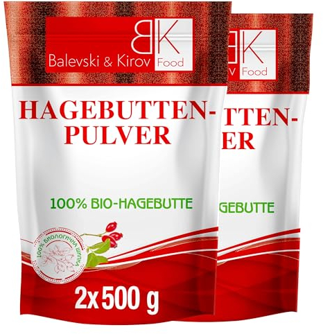 Bio-Hagebuttenpulver – 100% biologisch, glutenfrei, mit Vitamin C und pflanzlichen Omega-3- und 6-Fettsäuren, Gelenk- und Knochenstärkung, Immunsystem und Kollagen, goldene Milch, Hagebuttentee