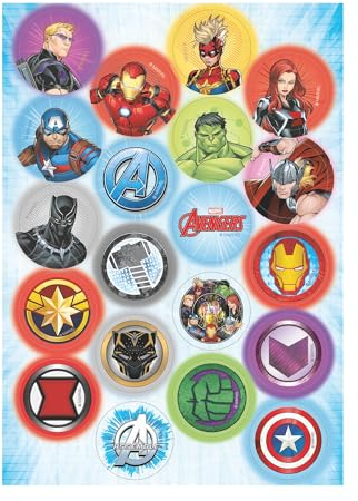 Dekora, Avengers Mini-Oblaten, Essbare Dekorationen für Cupcakes, Muffins und Plätzchen, Rund 3,4 CM