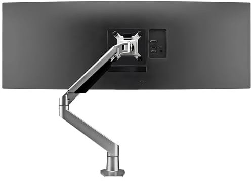 Premium Height Adjustable Single Monitor Arm Stand: Desk/Grommet Mount, Gas Spring Lift, VESA 75x75 or 100x100mm, Flat Curved Ultrawide Computer Screens up to 49in and 44lbs, Silver
