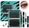 Kit d'extensions de cils 320 pièces, kit de cils individuels DIY, colle et scellant pour cils, dissolvant pour extensions de cils, outil d'application pour kit de cils (7090D, D-Mix 10-16mm Kit)