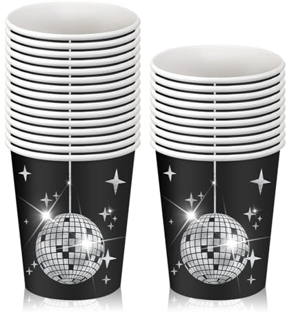 Disco Party Geschirr, 25 Stück Silber Partyteller Party Pappteller 9 Zoll Disco Pappteller Disco Partys Zubehör für Geburtstag, Hochzeit, 70er Jahre Discos Partys, Picknicks Serviert 25 (Tassen)