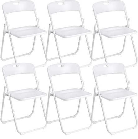 Baroni Home Klappstuhl mit PVC- und Stahlgestell, platzsparender zusammenklappbarer Sitz mit Füßen und Griff, Outdoor-Stuhl, Küche, Wohnzimmer, Reisen, 74x43x49 cm, 6 Stücke, Weiß