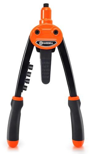 HARDELL Pince à Rivet Professionnelle 33cm, Pistolet à Rivet Deux Mains, Pince a Rivet Pop avec 5 Buse Interchangeables sans Outil, Rivet Manuel pour Métal, Bois, Plastique (Outil Uniquement)