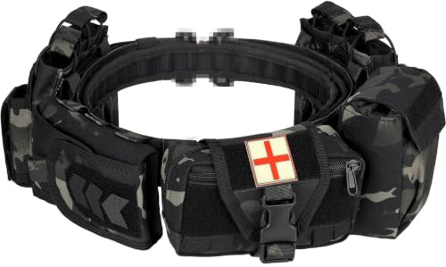 PIKEON Taktischer Kampfgürtel, Schnellverschluss, 4,4 cm, innen und außen, Airsoft-Gürtel, robuste Gürtel für Herren, Black CP, Einheitsgröße