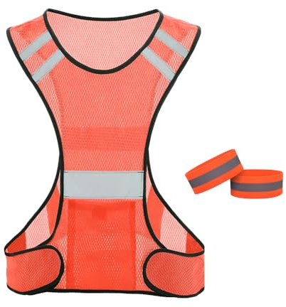 KuqitsBai Reflektierende Sicherheitsweste Set, Reflektierende Warnweste Einstellbar mit 2 Reflektorbander für Radfahren Joggen (DE/NL/SE/PL, Alphanumerisch, M, L, Regular, Regular, Rot)
