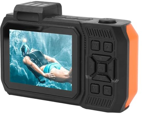 CCYLEZ Unterwasserkamera, Dual-Screen-Kamera Wasserdicht, 65 MP Autofokus, 10-Fach Optischer Zoom, 2,88 Zoll & 1,44 Zoll Display, SOS-Taschenlampe Orange