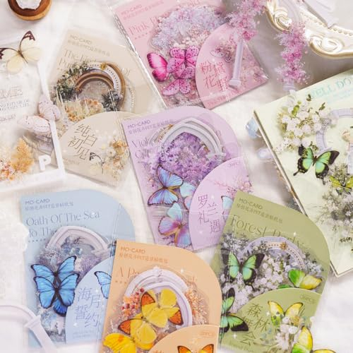 Scrapbook Bullet Journal Zubehör Stickers 120 pcs,Aesthetic Sticker Set PET Blumenstrauß, Schmetterling Scrapbooking Sticker Aufkleber Deko für Photo Album,Journaling Laptops, Crafts DIY