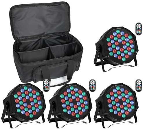 Leleght 4 PCS RGB LED Stage Light with Bag, 72W Par Can Light DMX 7CH with Remote Control and Sound Activation, 7 Lighting Modes Disco Lights for Parties Wedding Church Live Show Halloween Christmas