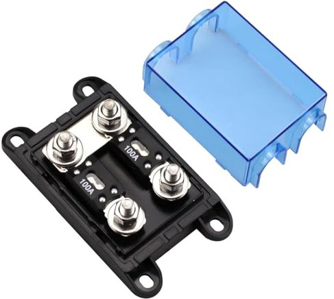 RKURCK Porte-fusible 2 voies MEGA/AMG 100 A, fusible boulonné M8 5/16 (2 fusibles 100 A + porte-fusible 2 voies)