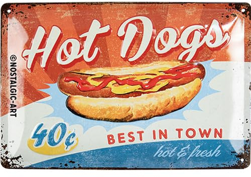 Nostalgic-Art Retro Blechschild, 20 x 30 cm, Hot Dogs – Geschenk-Idee für Diner-Fans, aus Metall, Vintage Design