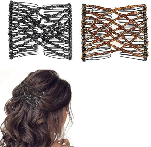 PYEUIFT 2 Pcs Peignes de Cheveux Décoratifs Perles Pinces à Cheveux Élastiques Magiques Barrette Cheveux Femme Peignes de Cheveux Extensible Double Clips Accessoire pour Cheveux Femmes Filles