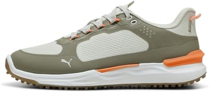 Puma Ignite Elevate X Men’s Golf Shoes – Spikeless Golf Shoes for Men with Waterproof Exoshell, Ignite Foam Cushion & Grip, Sedate Gray-Velvet Moss-Fluro Orange PES, 13