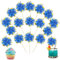 Ephlyn 30Pcs Foil Firework Cupcake Toppers Happy Birthday Cake Toppers Tinsel Flower Drink Stirrers Cocktail Food Fruit Toothpicks for Valentine's Day Party Decorations Blue