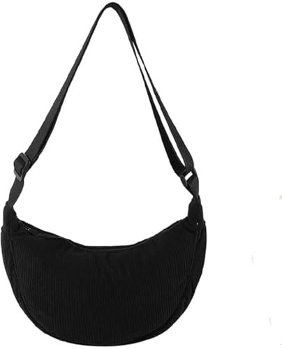 Borsa Mezzaluna,Hobo Bag Hobo Halfmoon Borsa a tracolla in nylon a tinta unita da donna con tracolla regolabile per donne in viaggio (nero)