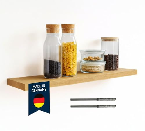 ZUSCHNITTPROFI.DE Schweberegal Eiche, 90 x 10 x 2,8 cm | Handgefertigt aus fein geschliffener, naturgeölter Eiche inklusive Befestigungsmaterial
