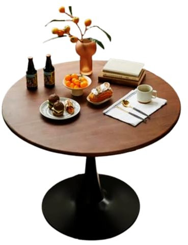 Mid Century Runder Esstisch aus Massivholz mit Tulpenfuß, Walnussholz, Esstisch, Möbel für Esszimmer oder Café (80 x 80 x 73 cm, Farbe: Walnuss)