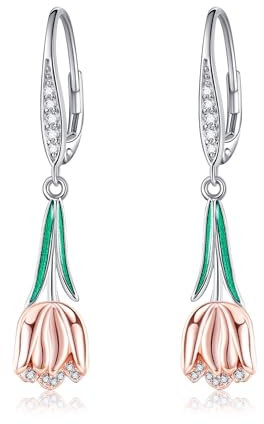 DAYLINLOVE Tulpenohrringe 925er Sterling Silber Tulpen Bügel Hängend Ohrringe Blumen Schmuck Geschenk für Damen Mädchen Frauen Mutter Tulpenliebhaber