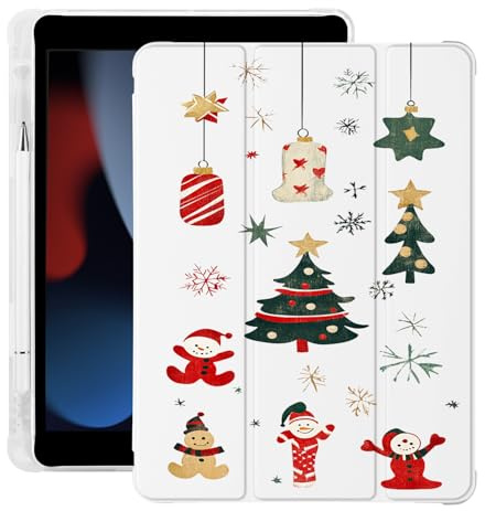 Niedlicher Kawaii-Weihnachtsbaum für iPad 7./8./9. Generation Hülle mit Stifthalter, Auto Sleep/Wake, Leder Soft TPU Back Cover für iPad 10.2 Zoll 2019/2020/2021